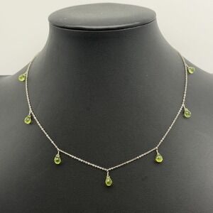Sterling Silver 925 Green Peridot Briolette Gems Dangling Beads Necklace TGGC